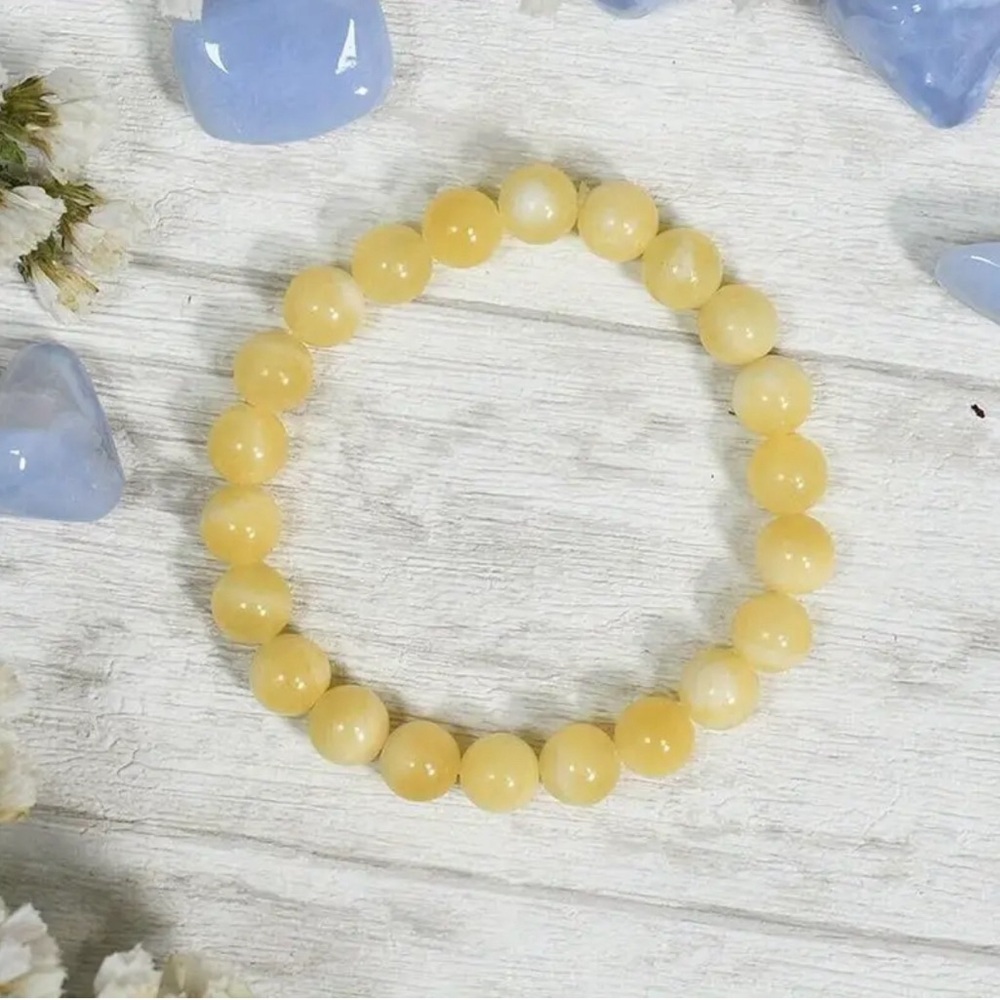 Radiant Honey Calcite Stone Crystal Stretch Bracelet Infused with Healing Energy - Picture 2 of 5